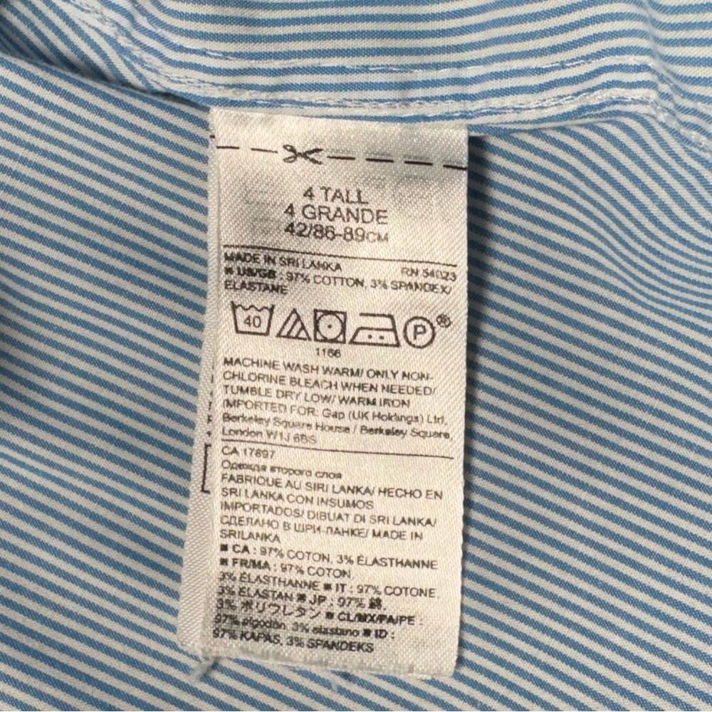 Banana Republic Riley Blue & White Striped Cotton Button Down Shirt Size 4 Tall - Picture 12 of 14
